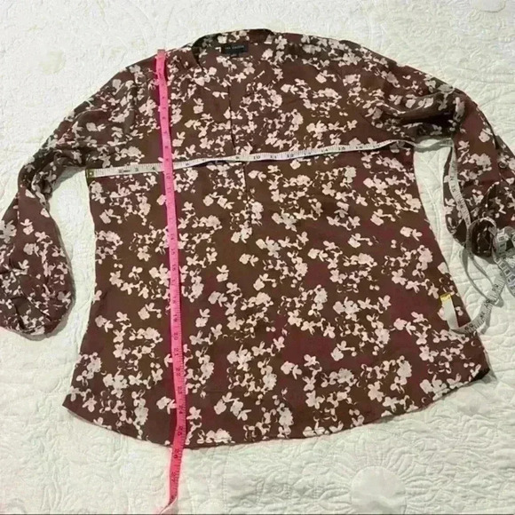 Limited Brown Satin Cherry Blossom Print Blouse‎ - size Small - Picture 2 of 5